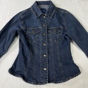 Faconnable Trucker Jean Jacket Womens Medium Wash Denim Buttons Cowgirl Western